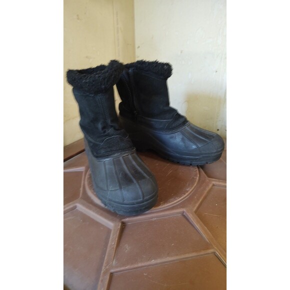 Womens sz 7 Black Faux Fur Lined Winter Duck Boots Side Zip Snow Rain leather - Picture 3 of 10